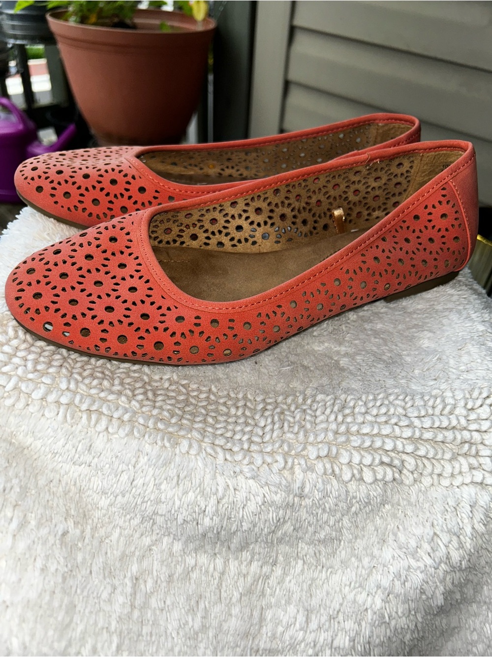 Coral Perforated Ballet Flats for Women